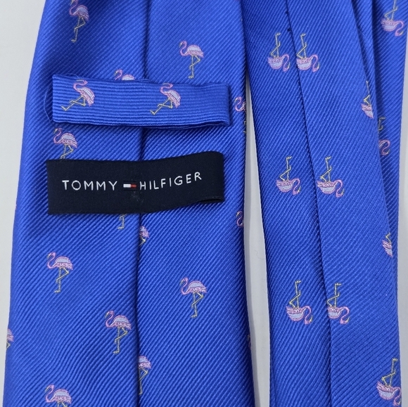 TOMMY HILFIGER NECKTIE LOT OF 2 SILK TIES BLUE POLKA DOT PINK FLAMINGO MEN OS - Picture 5 of 12